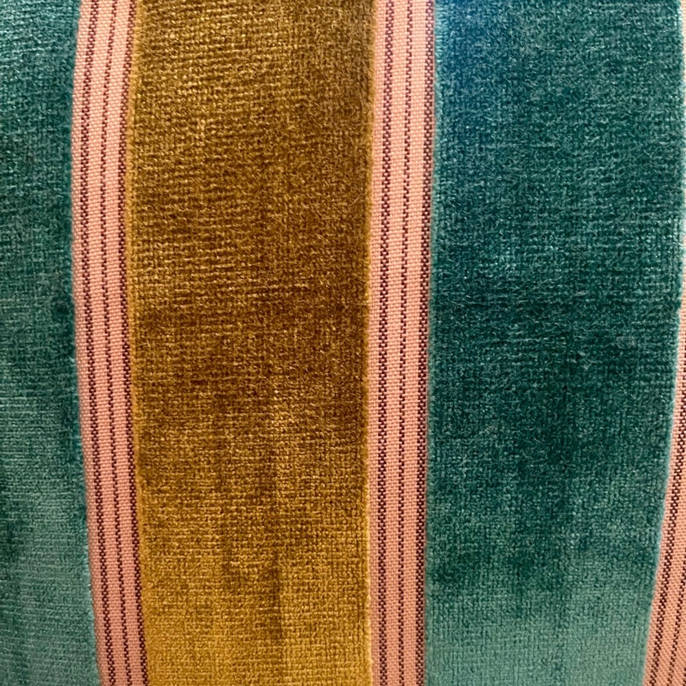 Pier 1 Green and Blue Accent Pillow with Striking Stripes, 17” square. - Picture 6 of 6